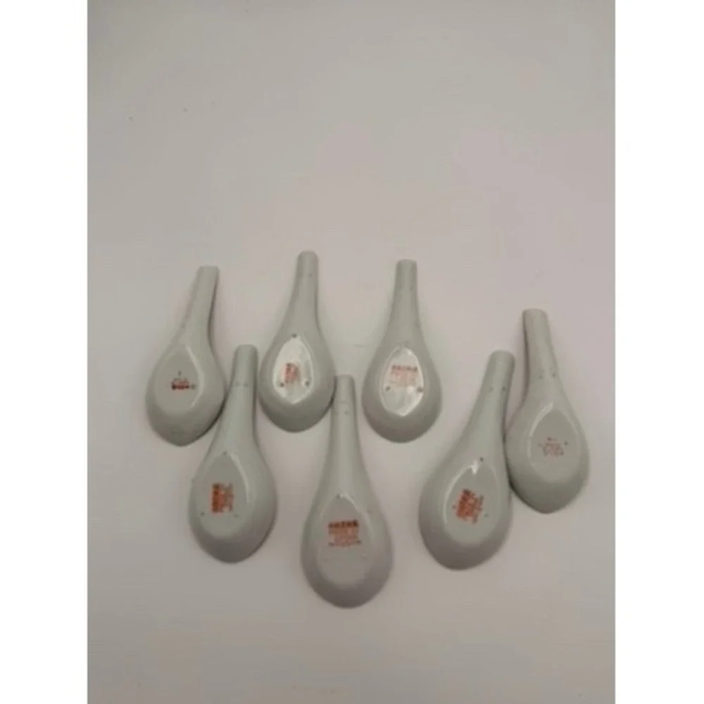 Jingdezhen Chinese Soup Spoons Set 7 Pink Longevity Porcelain Vintage Excellent